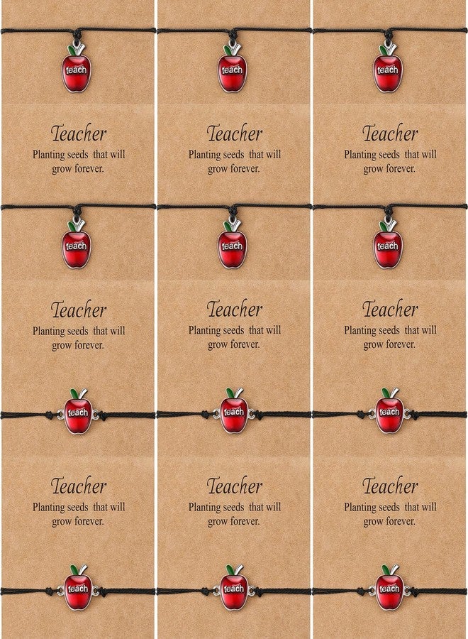 Highergo 12 Pcs Teacher Bracelets Appreciation Gifts Bulk Blessing Card Bracelets for Women Men Teacher Blessing Bangle Greeting Gift for Back to School Christmas(Apple Style) - Image 1